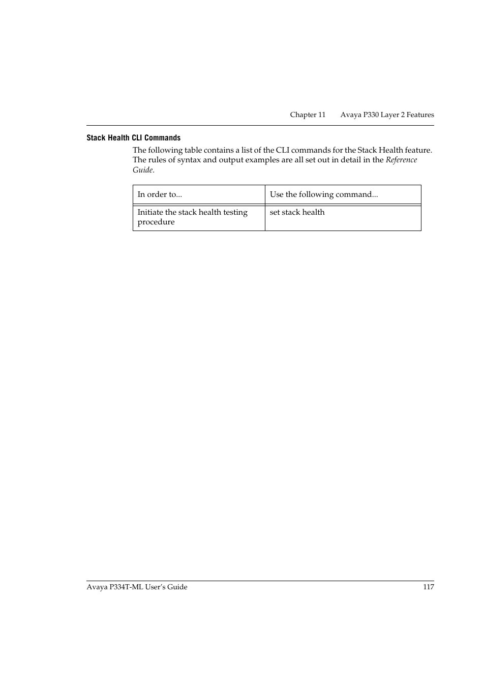 Stack health cli commands | Avaya P334T-ML User Manual | Page 133 / 176