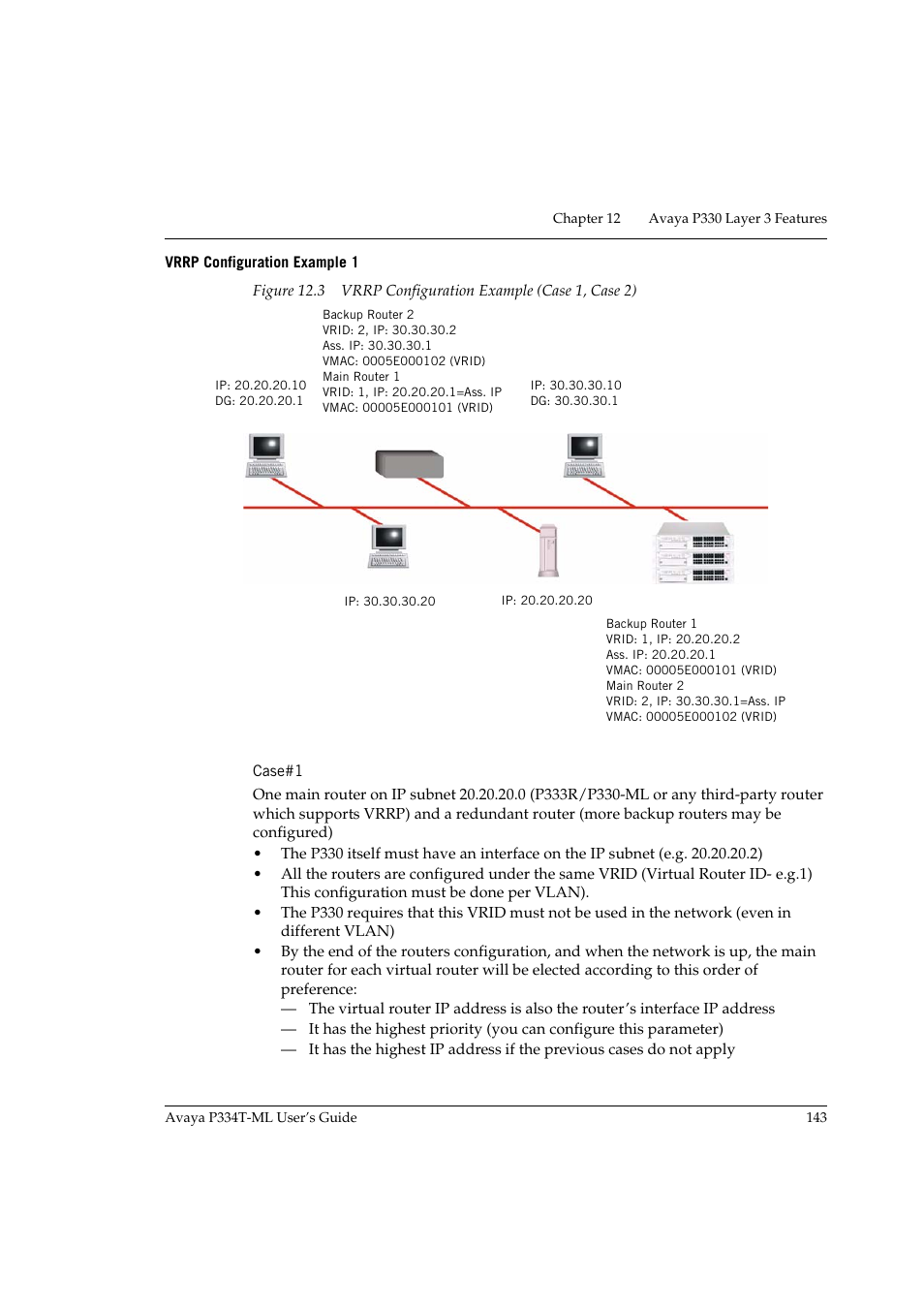 Vrrp configuration example 1, Case#1 | Avaya P334T-ML User Manual | Page 159 / 176