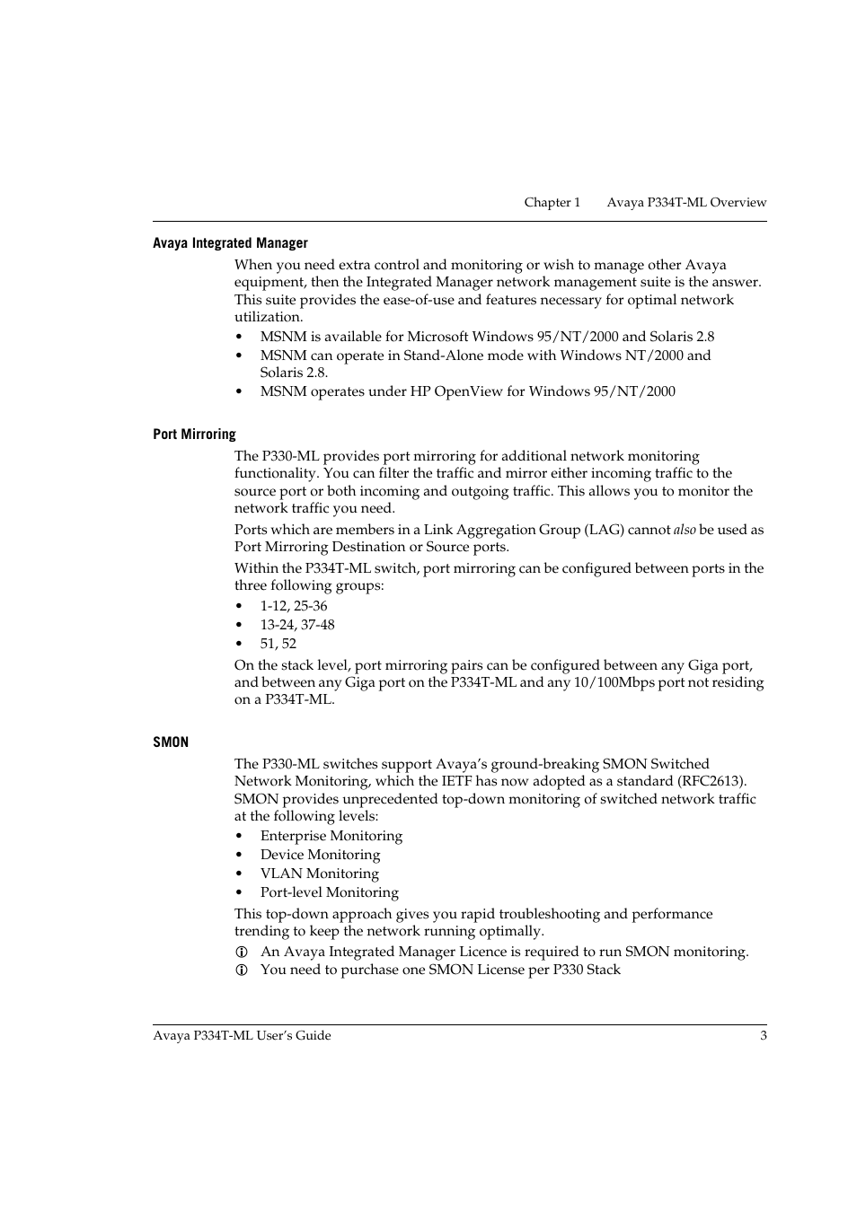 Avaya integrated manager, Port mirroring, Smon | Avaya integrated manager port mirroring smon | Avaya P334T-ML User Manual | Page 19 / 176