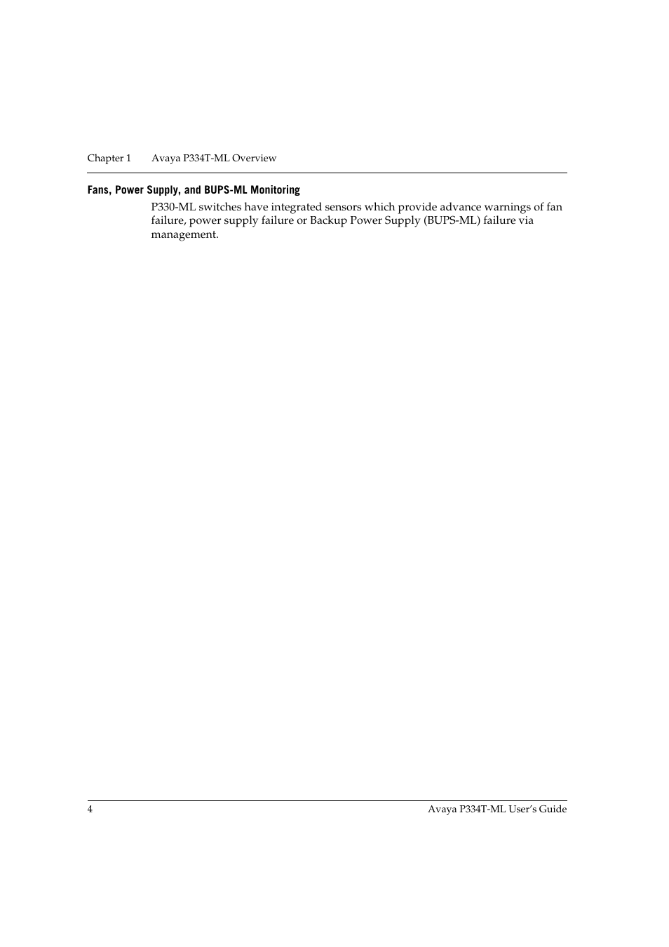 Fans, power supply, and bups-ml monitoring | Avaya P334T-ML User Manual | Page 20 / 176