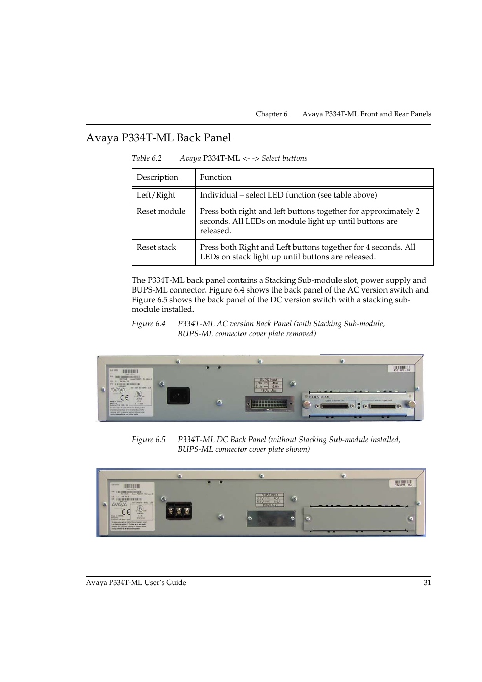 Avaya p334t-ml back panel | Avaya P334T-ML User Manual | Page 47 / 176