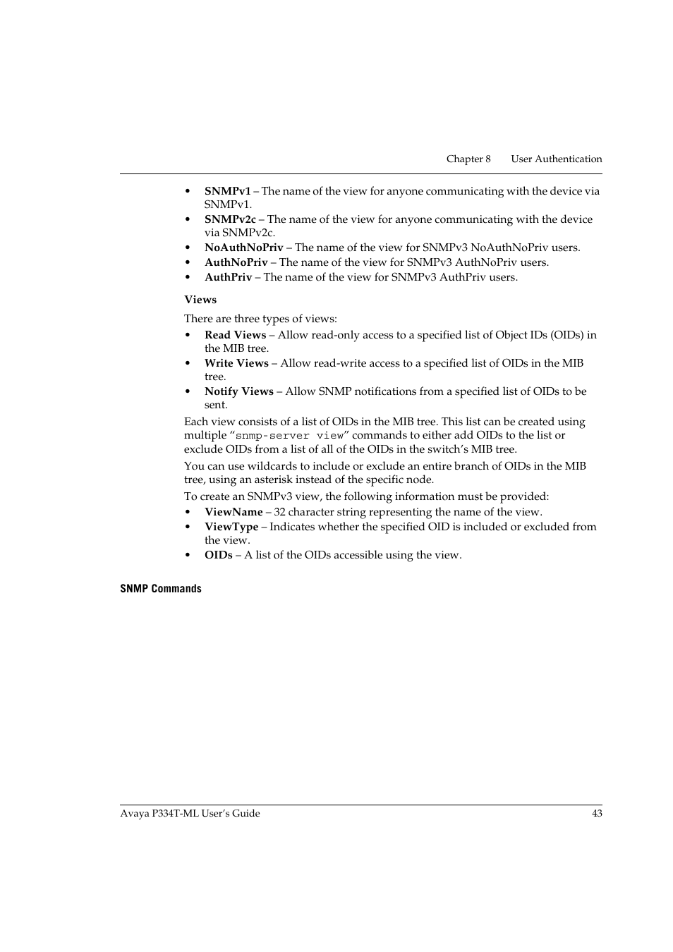 Snmp commands | Avaya P334T-ML User Manual | Page 59 / 176