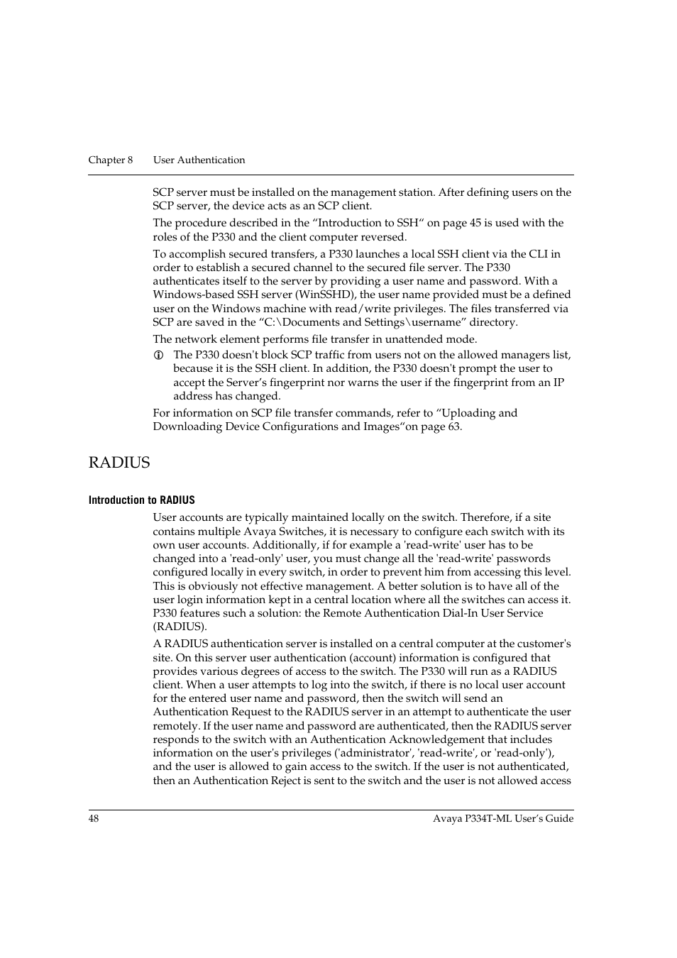 Radius, Introduction to radius | Avaya P334T-ML User Manual | Page 64 / 176