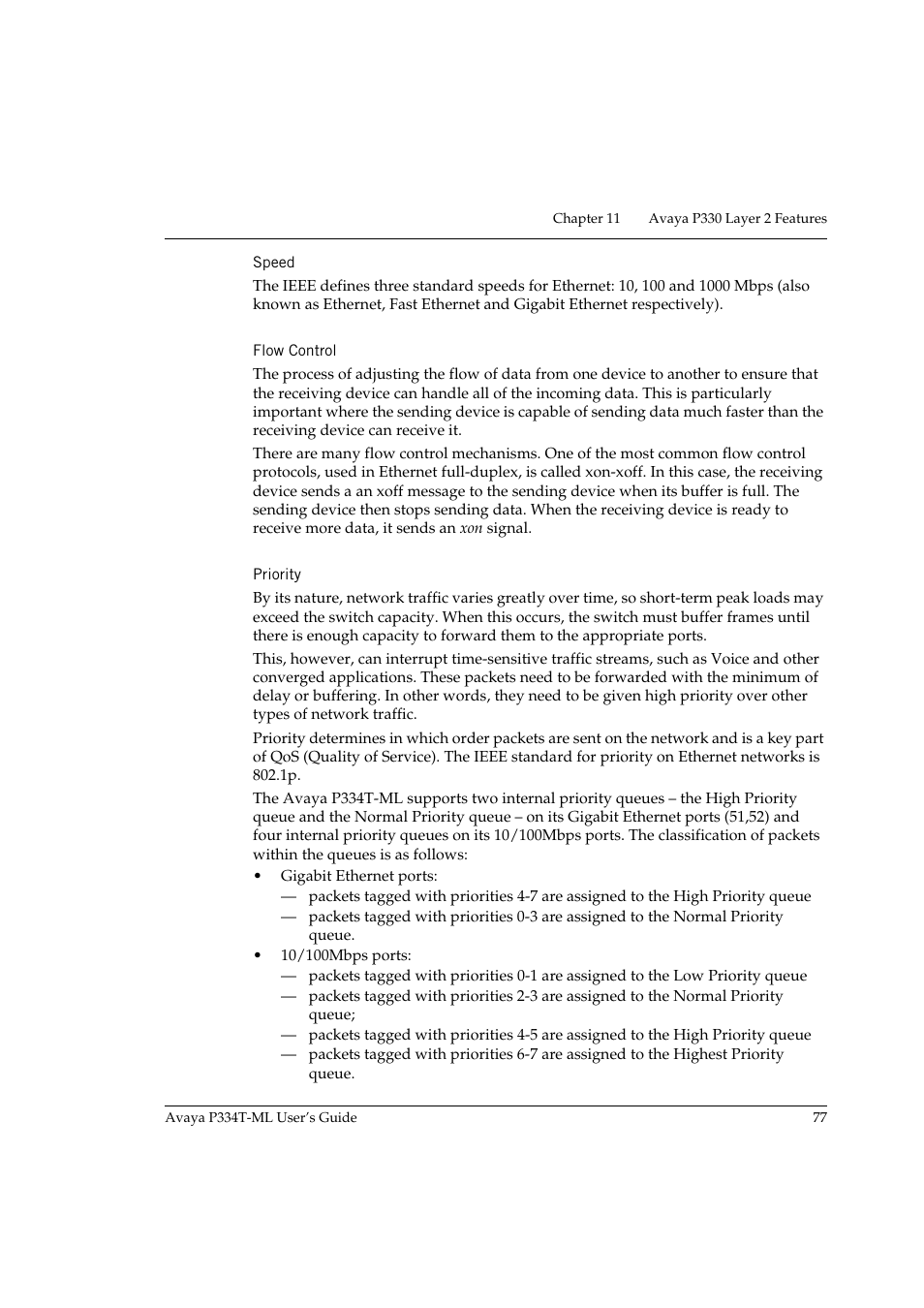 Speed, Flow control, Priority | Speed flow control priority | Avaya P334T-ML User Manual | Page 93 / 176
