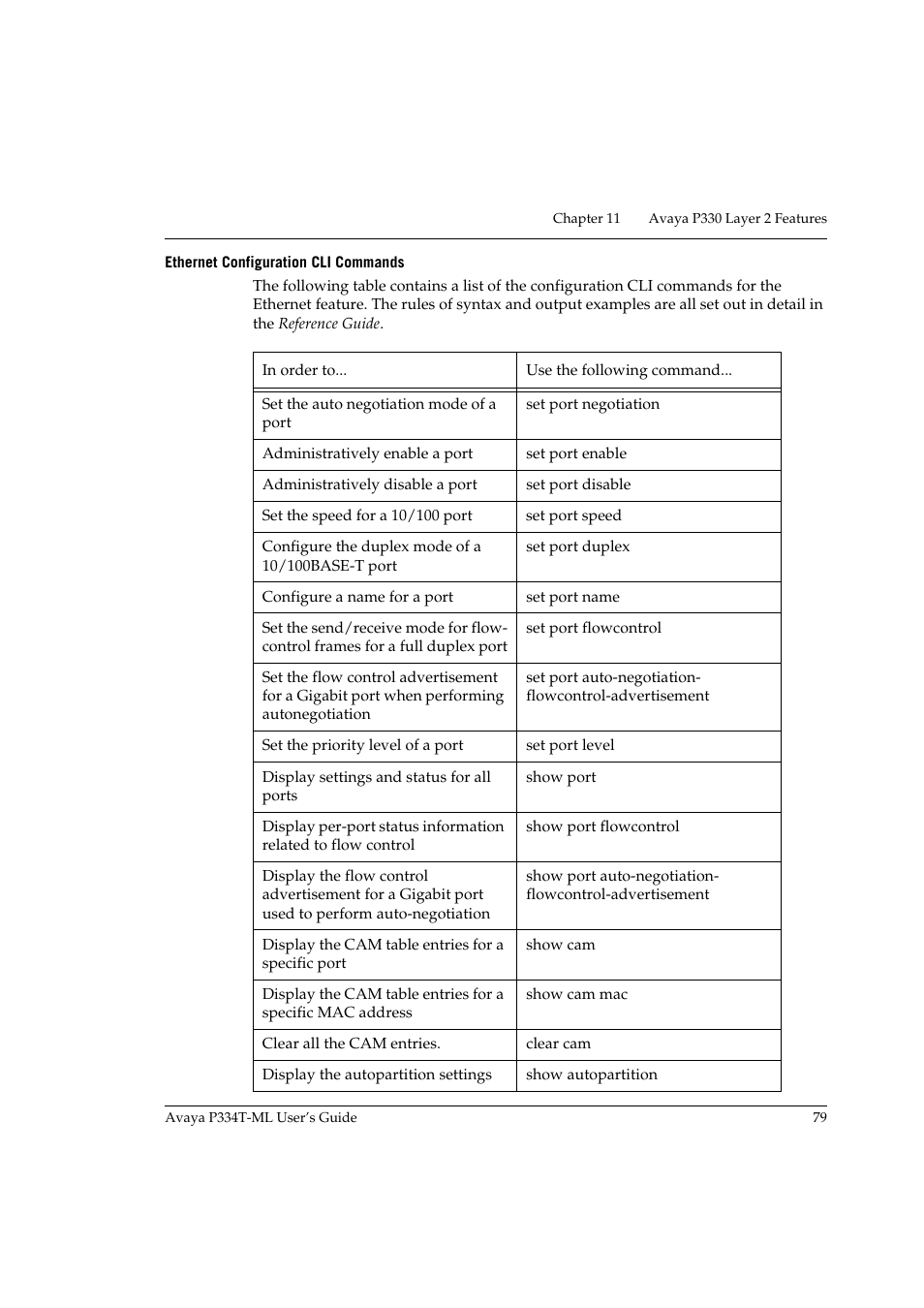 Ethernet configuration cli commands | Avaya P334T-ML User Manual | Page 95 / 176