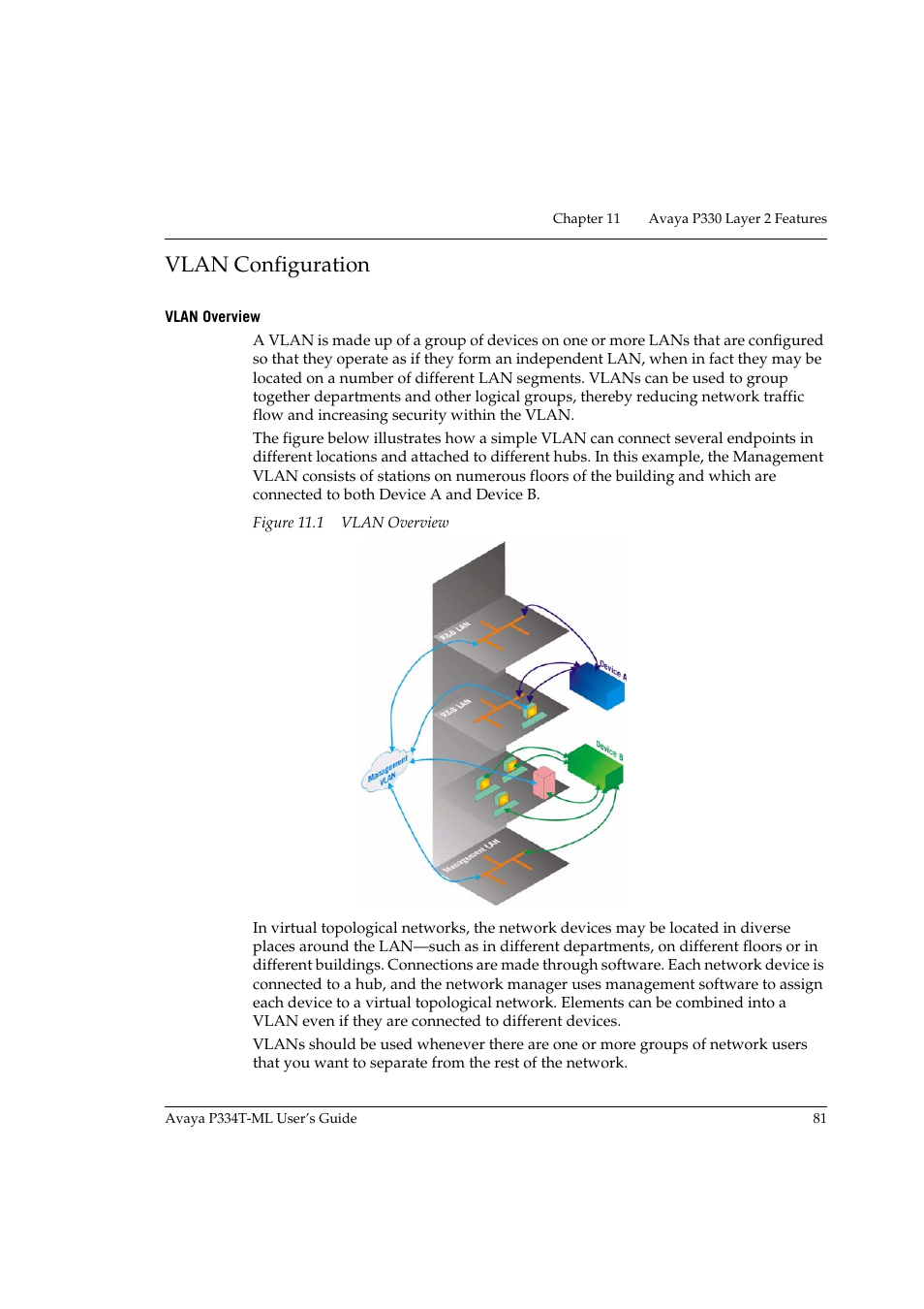 Vlan configuration, Vlan overview | Avaya P334T-ML User Manual | Page 97 / 176