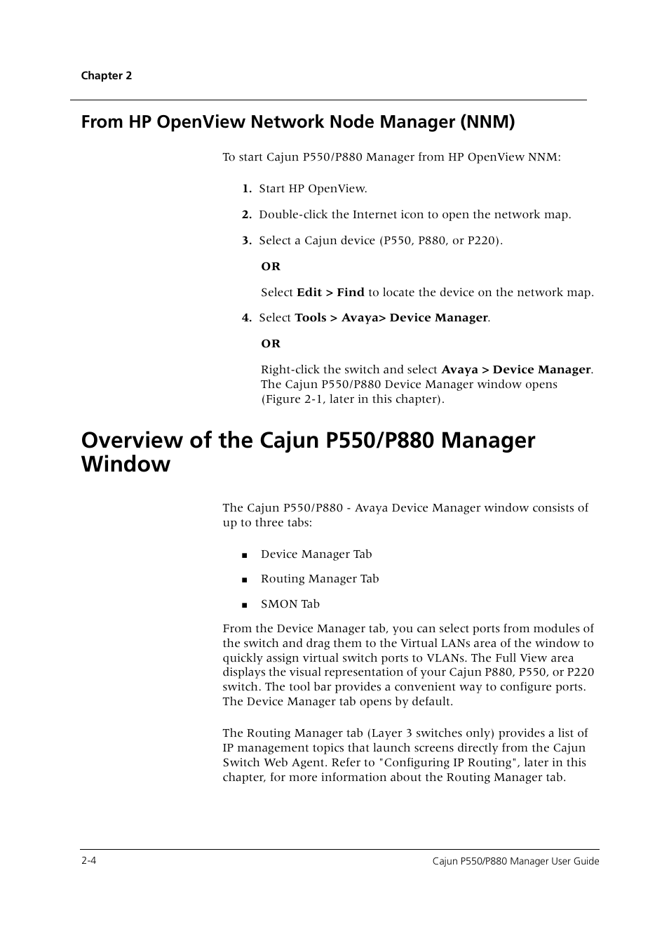 From hp openview network node manager (nnm), Overview of the cajun p550/p880 manager window, From hp openview network node manager (nnm) -4 | Overview of the cajun p550/p880 manager window -4 | Avaya Cajun P550 User Manual | Page 12 / 58
