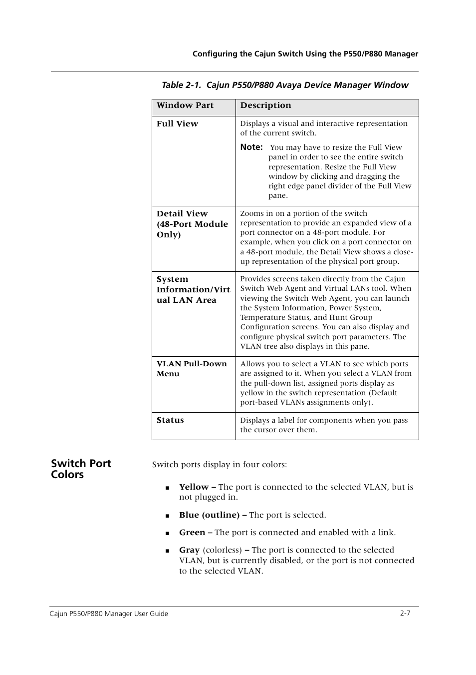Switch port colors, Switch port colors -7 | Avaya Cajun P550 User Manual | Page 15 / 58