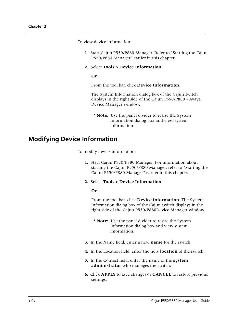 Modifying device information, Modifying device information -12 | Avaya Cajun P550 User Manual | Page 20 / 58