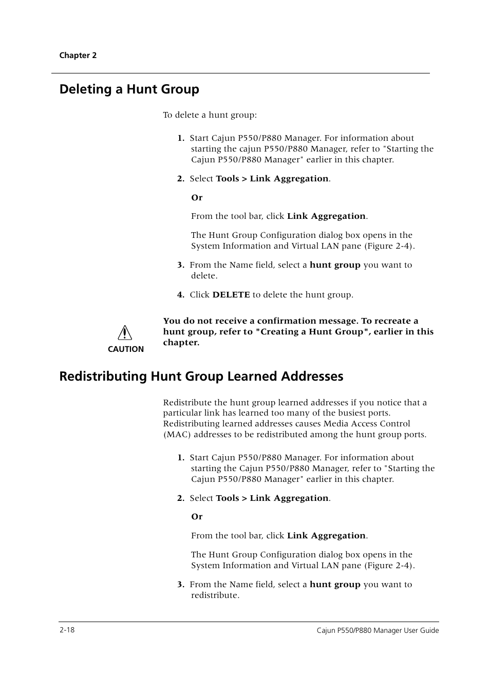 Deleting a hunt group, Redistributing hunt group learned addresses | Avaya Cajun P550 User Manual | Page 26 / 58