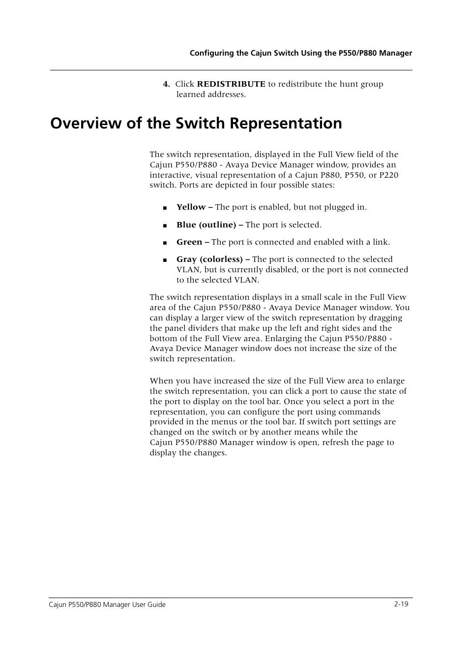 Overview of the switch representation, Overview of the switch representation -19 | Avaya Cajun P550 User Manual | Page 27 / 58