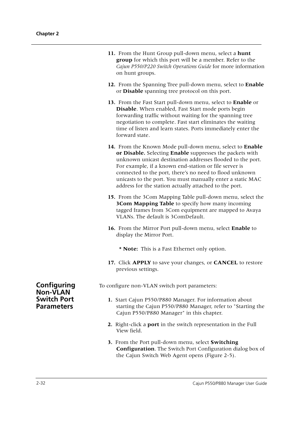 Configuring non-vlan switch port parameters, Configuring non-vlan switch port parameters -32 | Avaya Cajun P550 User Manual | Page 40 / 58