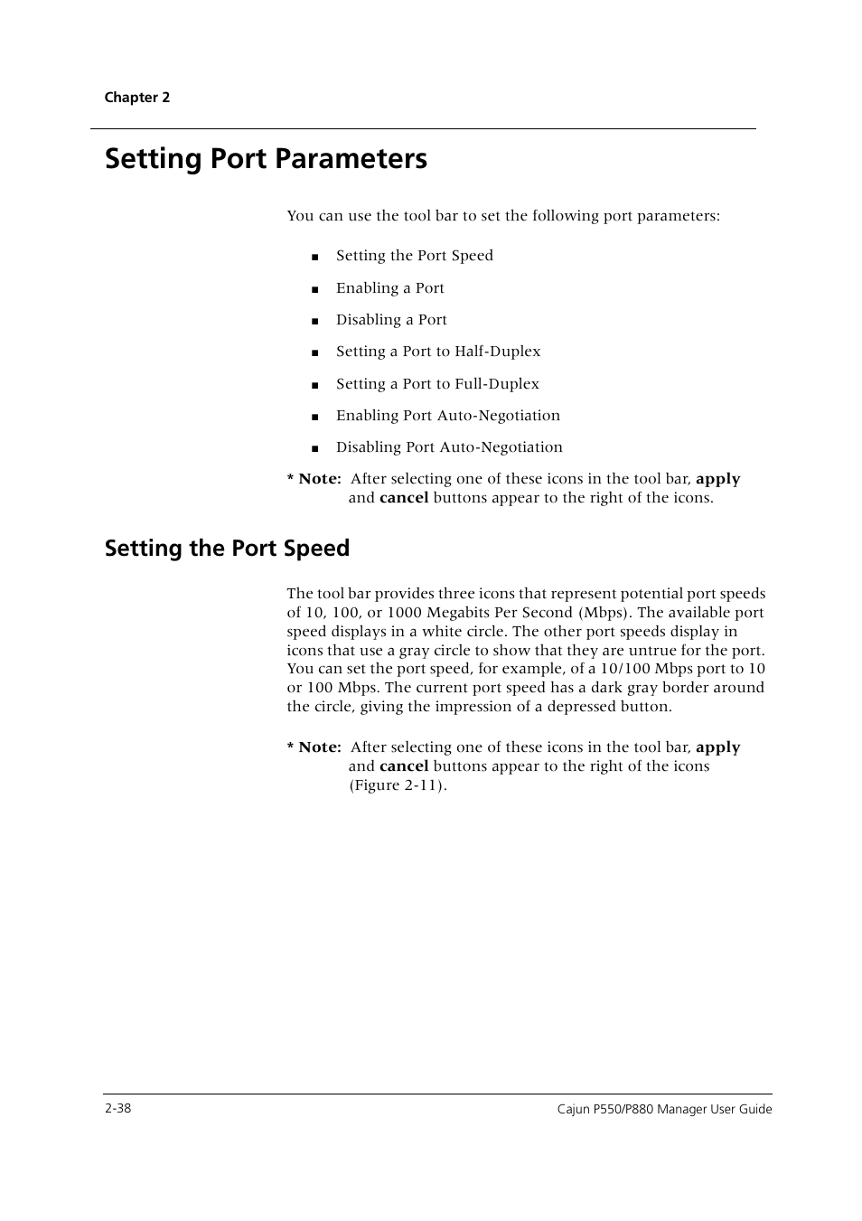 Setting port parameters, Setting the port speed, Setting port parameters -38 | Setting the port speed -38 | Avaya Cajun P550 User Manual | Page 46 / 58