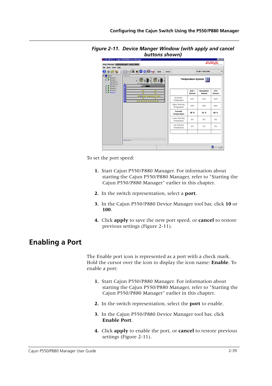 Enabling a port, Enabling a port -39, Figure 2-11) | Avaya Cajun P550 User Manual | Page 47 / 58