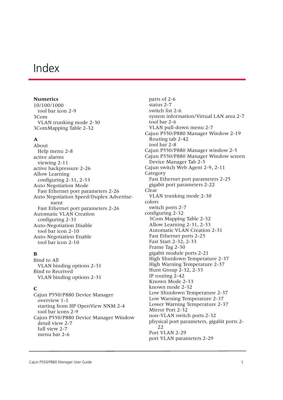 Index | Avaya Cajun P550 User Manual | Page 53 / 58