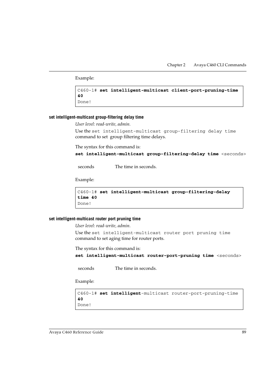 Set intelligent-multicast router port pruning time | Avaya C460 User Manual | Page 101 / 268