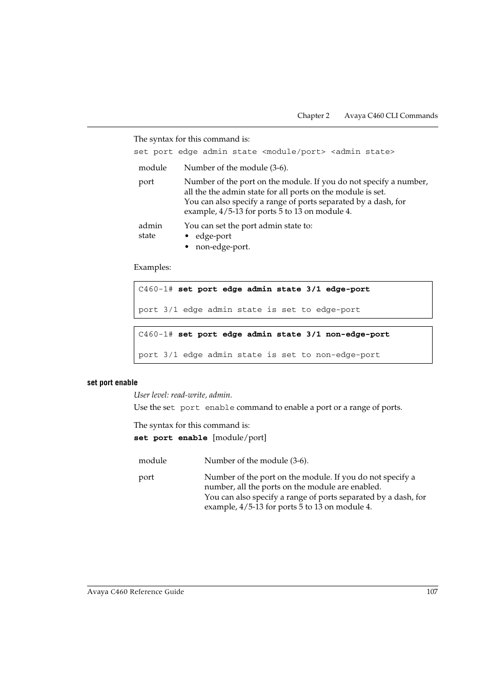 Set port enable | Avaya C460 User Manual | Page 119 / 268