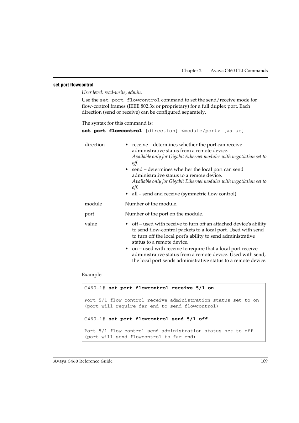 Set port flowcontrol | Avaya C460 User Manual | Page 121 / 268