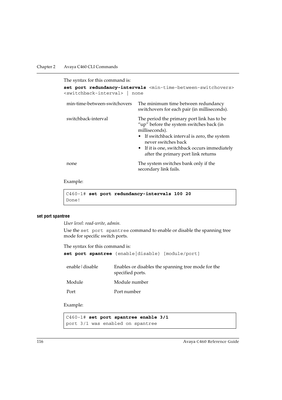 Set port spantree | Avaya C460 User Manual | Page 128 / 268