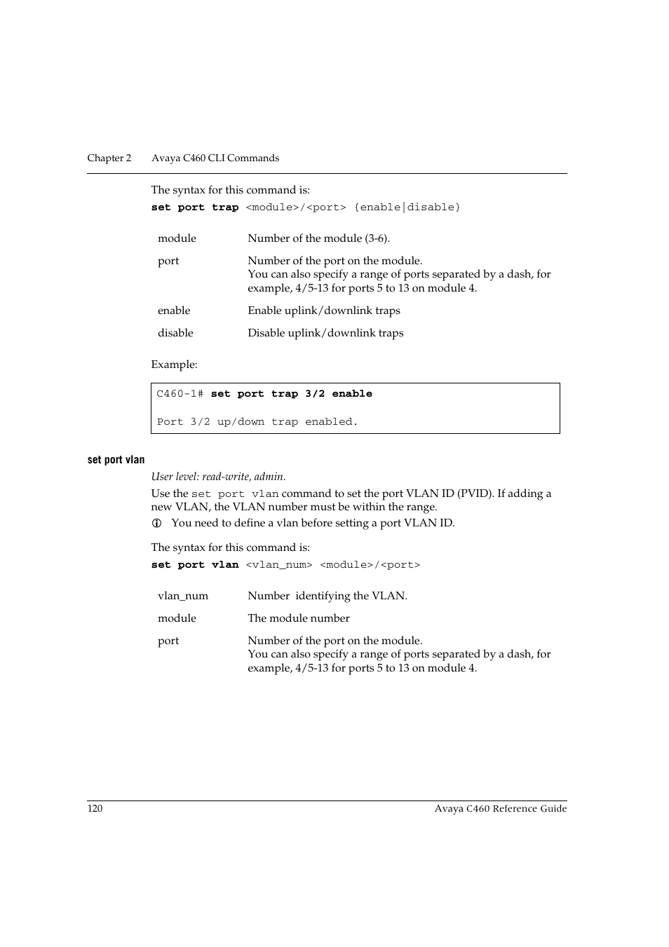 Set port vlan | Avaya C460 User Manual | Page 132 / 268