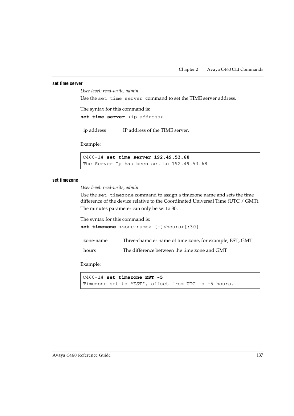 Set time server, Set timezone | Avaya C460 User Manual | Page 149 / 268