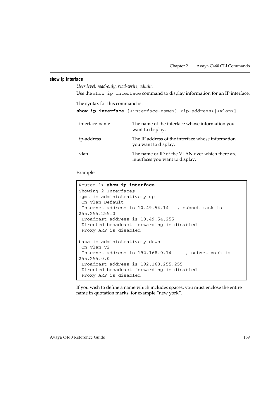 Show ip interface | Avaya C460 User Manual | Page 171 / 268