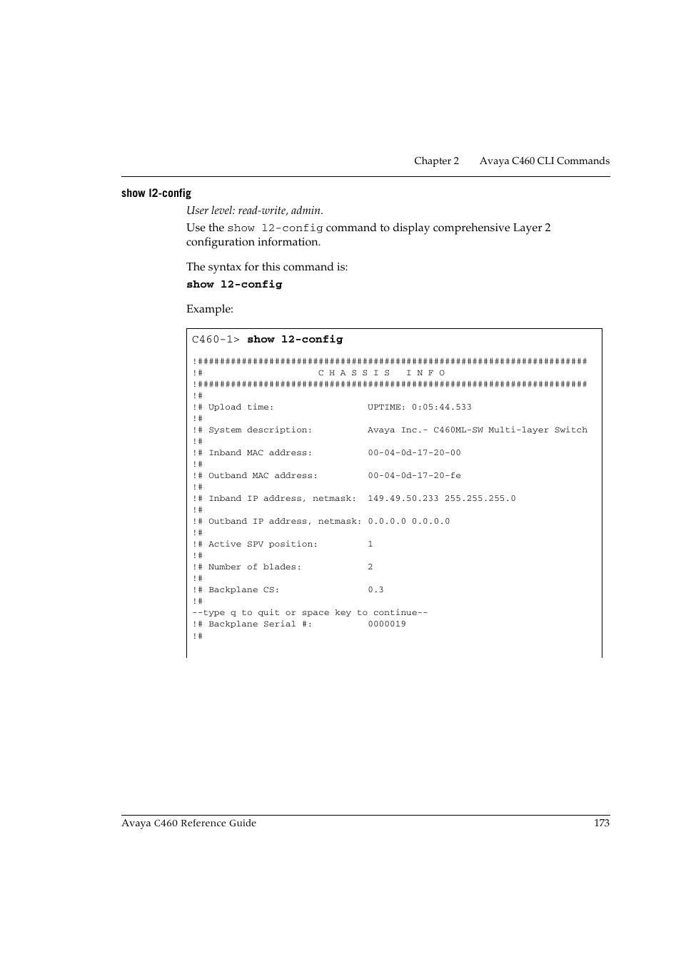 Show l2-config | Avaya C460 User Manual | Page 185 / 268