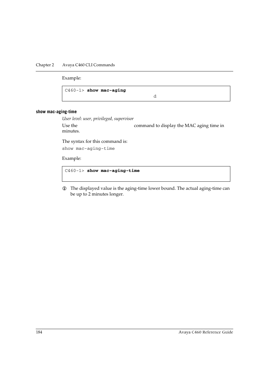 Show mac-aging-time | Avaya C460 User Manual | Page 196 / 268