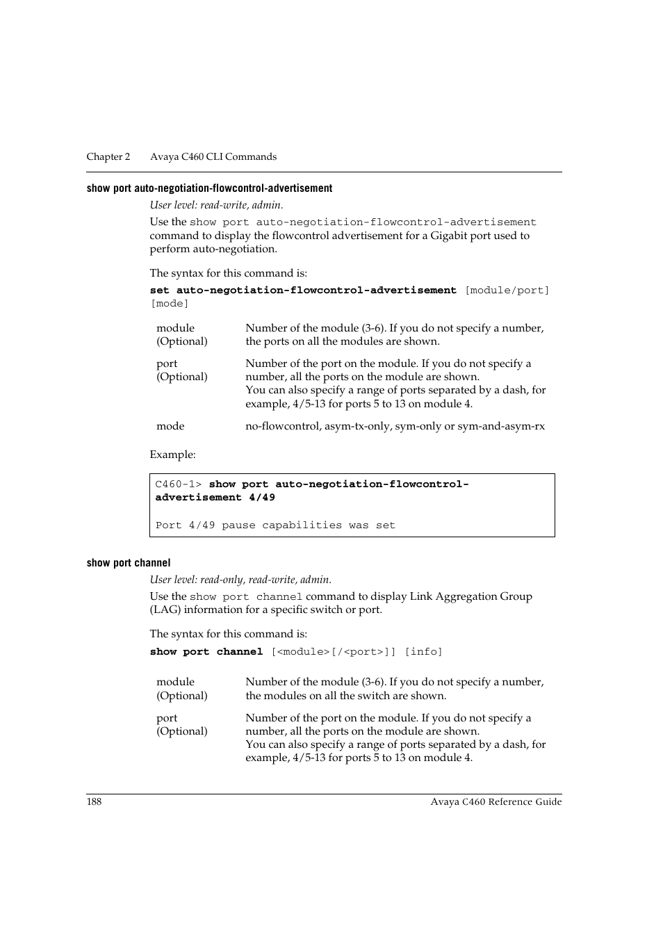 Show port channel | Avaya C460 User Manual | Page 200 / 268