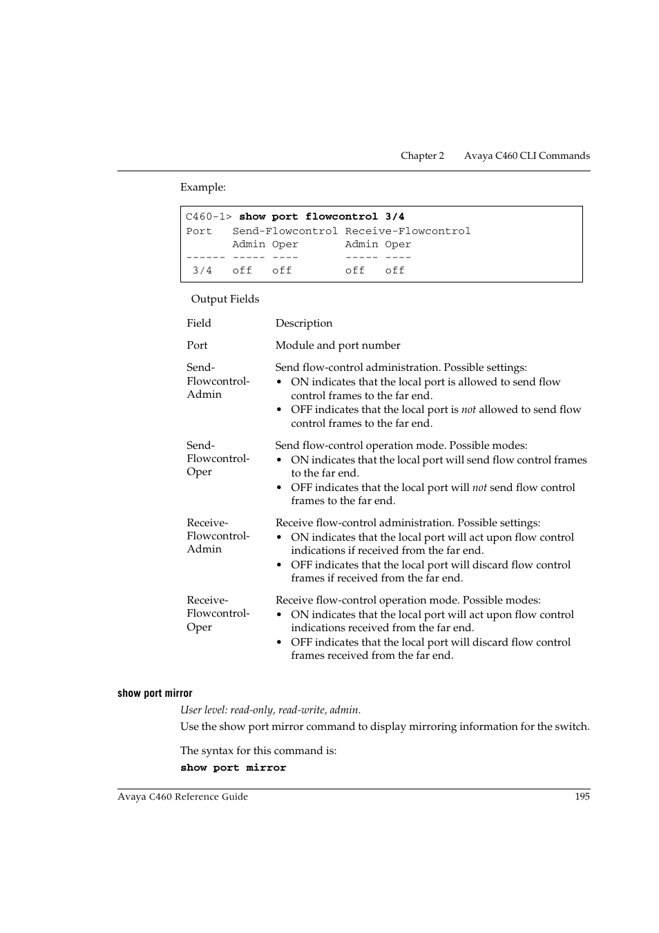 Show port mirror | Avaya C460 User Manual | Page 207 / 268
