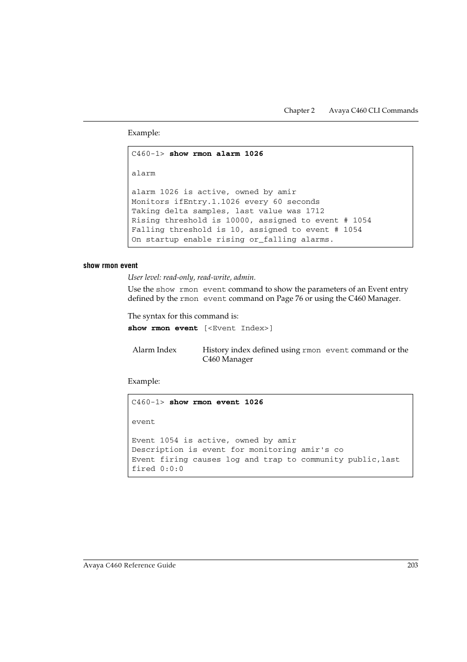 Show rmon event | Avaya C460 User Manual | Page 215 / 268