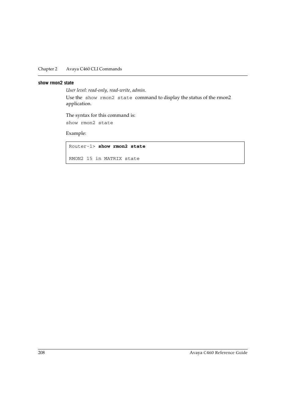 Show rmon2 state | Avaya C460 User Manual | Page 220 / 268