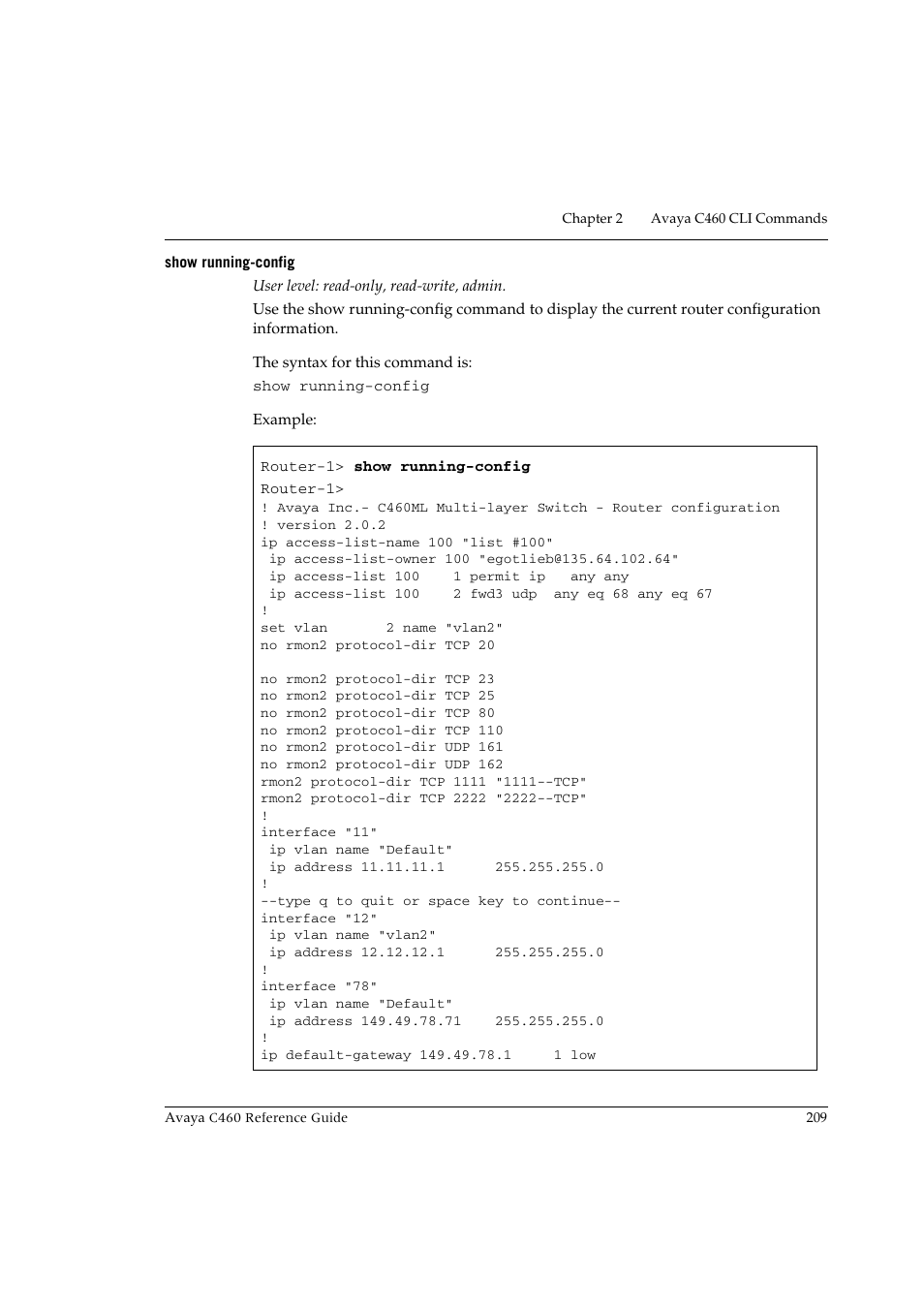 Show running-config | Avaya C460 User Manual | Page 221 / 268