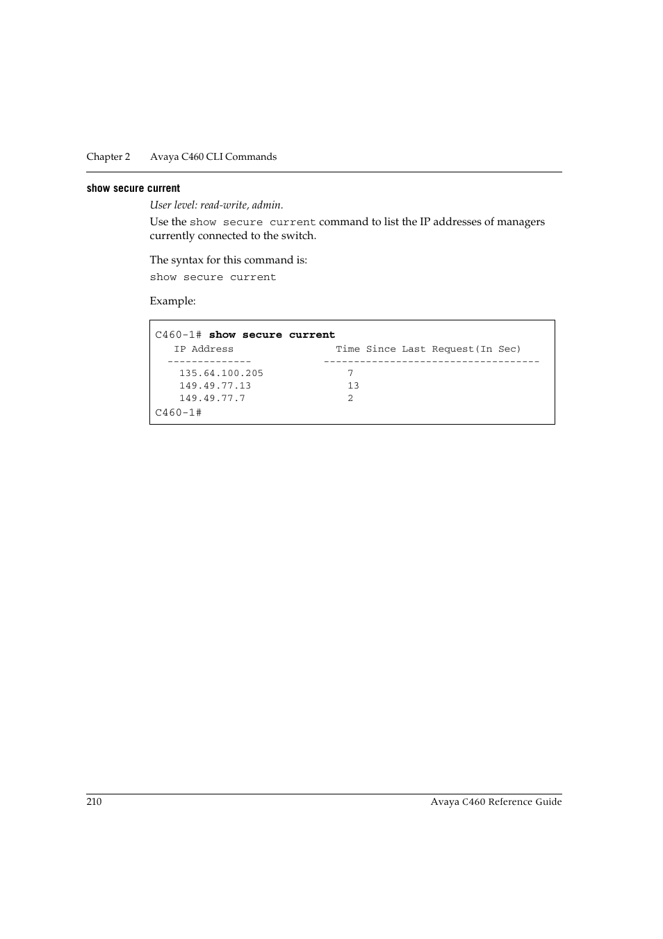 Show secure current | Avaya C460 User Manual | Page 222 / 268