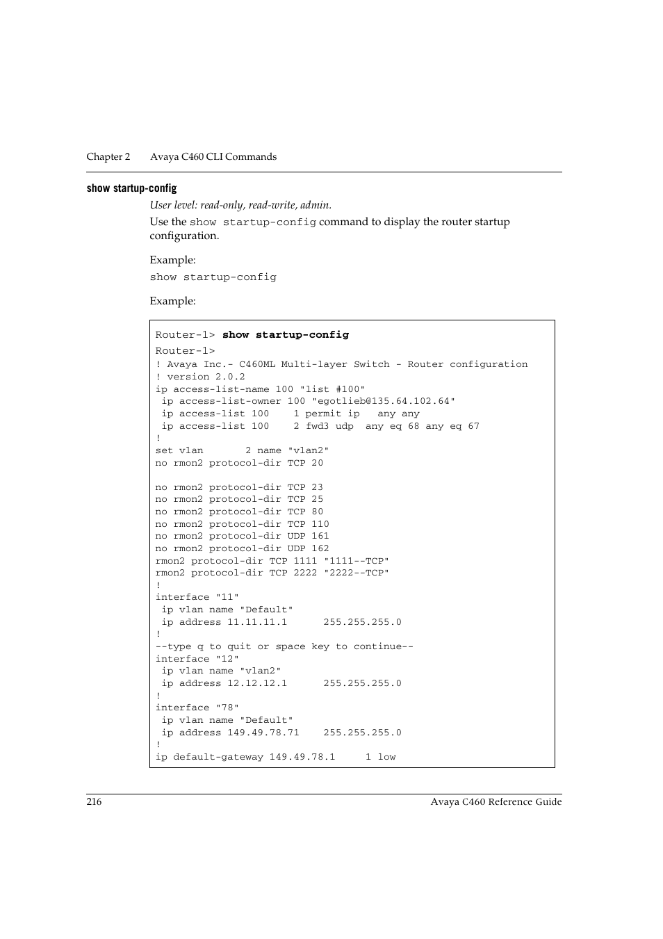 Show startup-config | Avaya C460 User Manual | Page 228 / 268