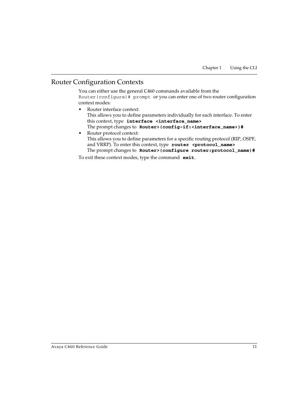 Router configuration contexts | Avaya C460 User Manual | Page 23 / 268