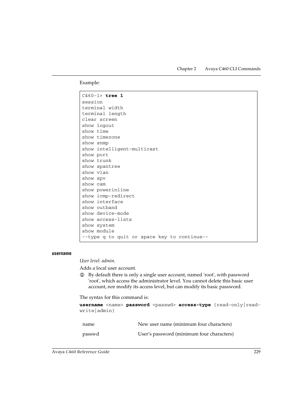 Username | Avaya C460 User Manual | Page 241 / 268