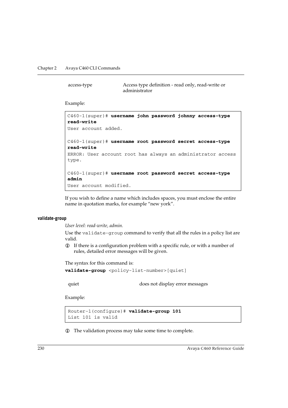 Validate-group | Avaya C460 User Manual | Page 242 / 268