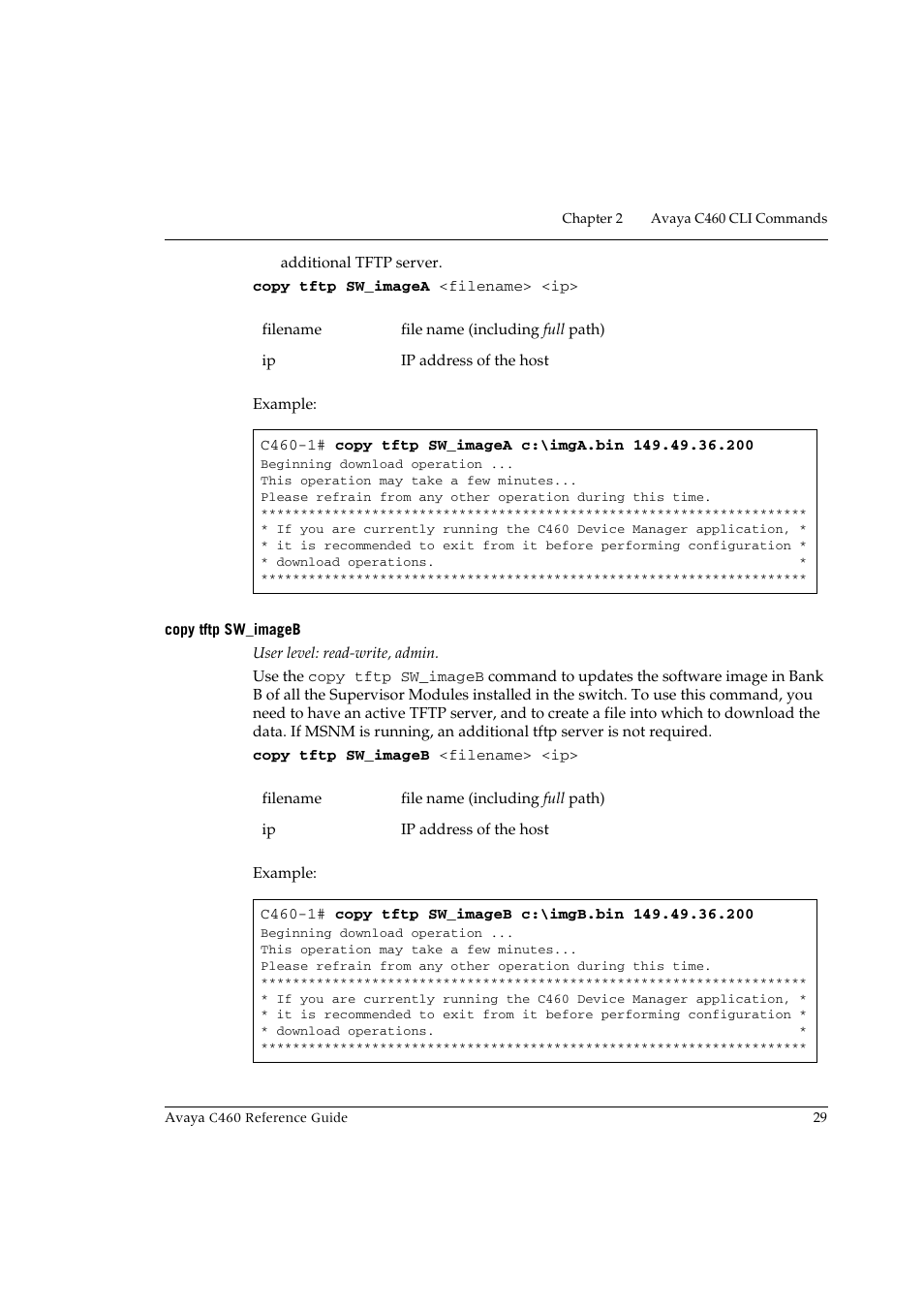 Copy tftp sw_imageb | Avaya C460 User Manual | Page 41 / 268