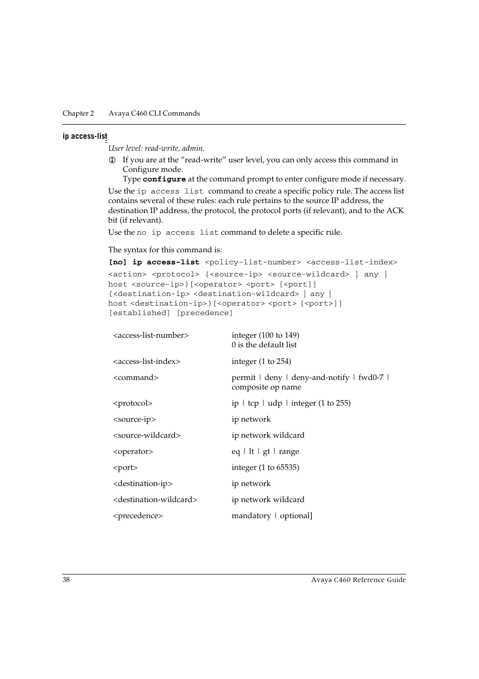 Ip access-list | Avaya C460 User Manual | Page 50 / 268