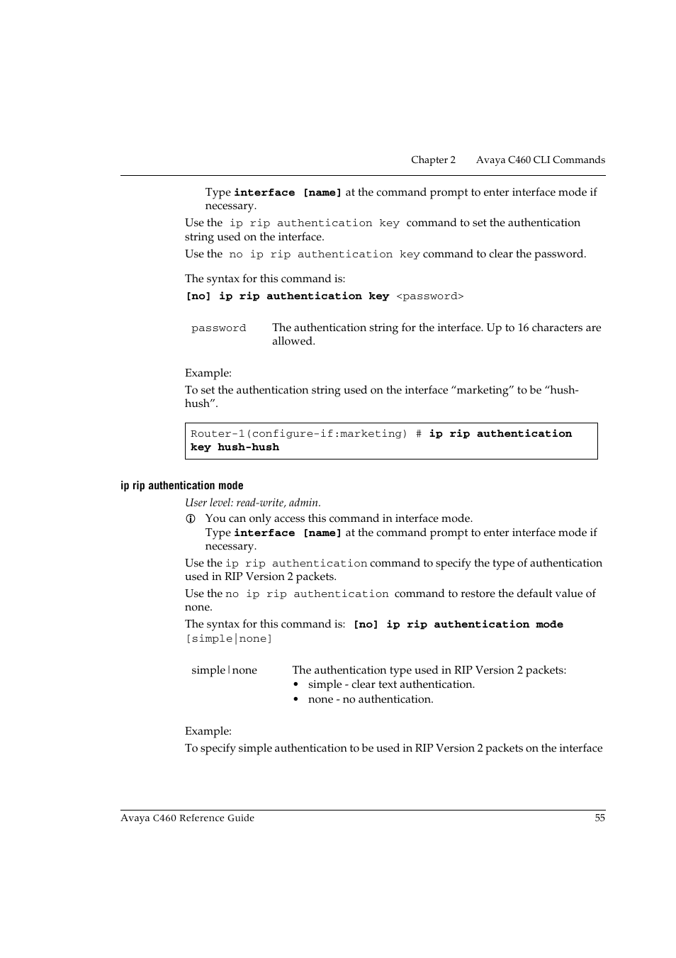 Ip rip authentication mode | Avaya C460 User Manual | Page 67 / 268