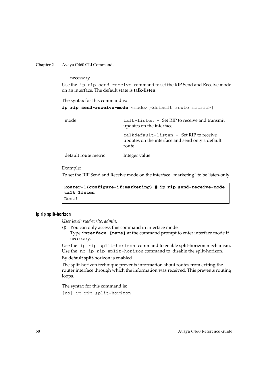 Ip rip split-horizon | Avaya C460 User Manual | Page 70 / 268