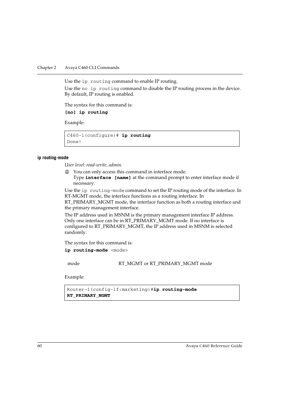 Ip routing-mode | Avaya C460 User Manual | Page 72 / 268