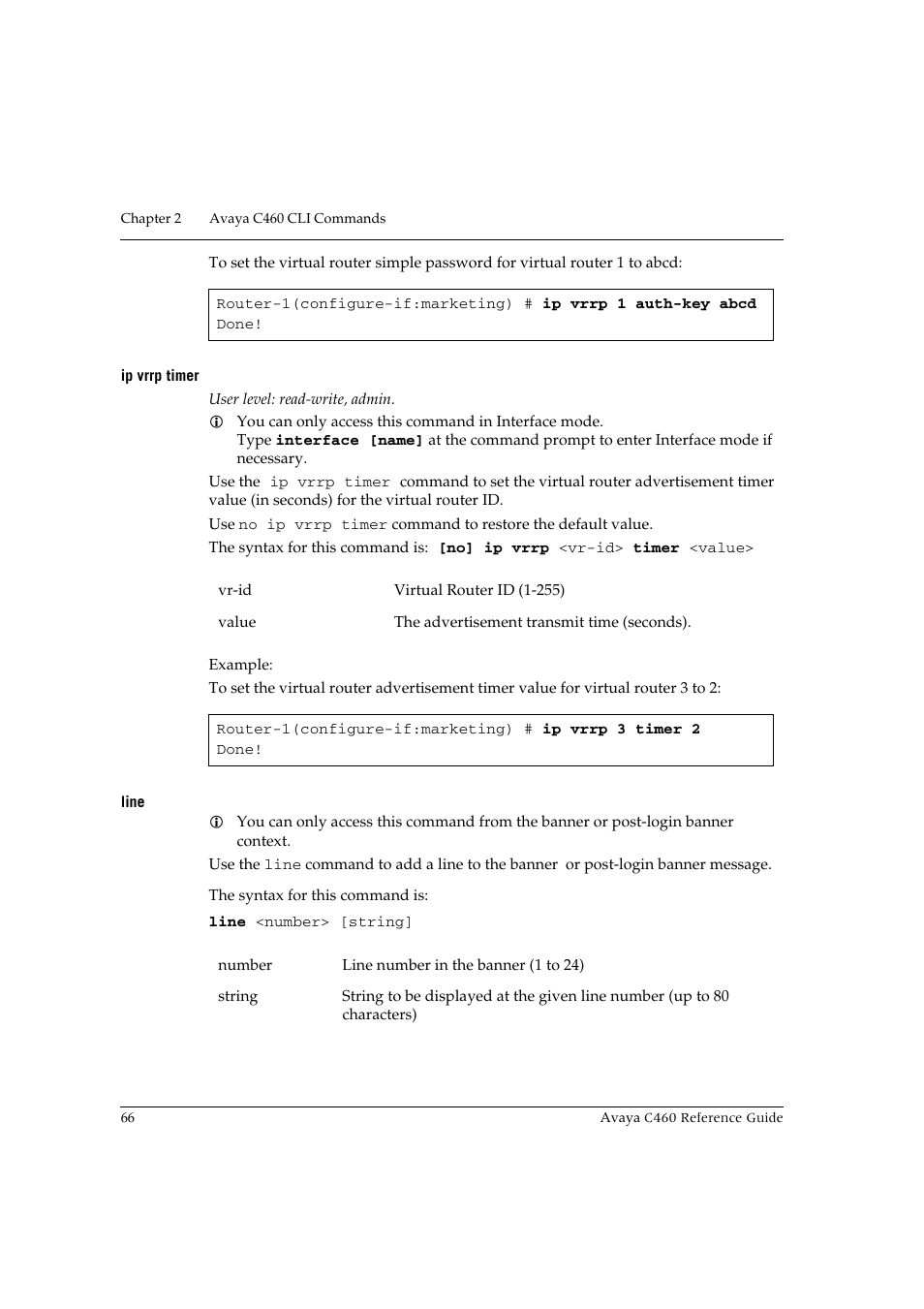 Ip vrrp timer, Line, Ip vrrp timer line | Avaya C460 User Manual | Page 78 / 268