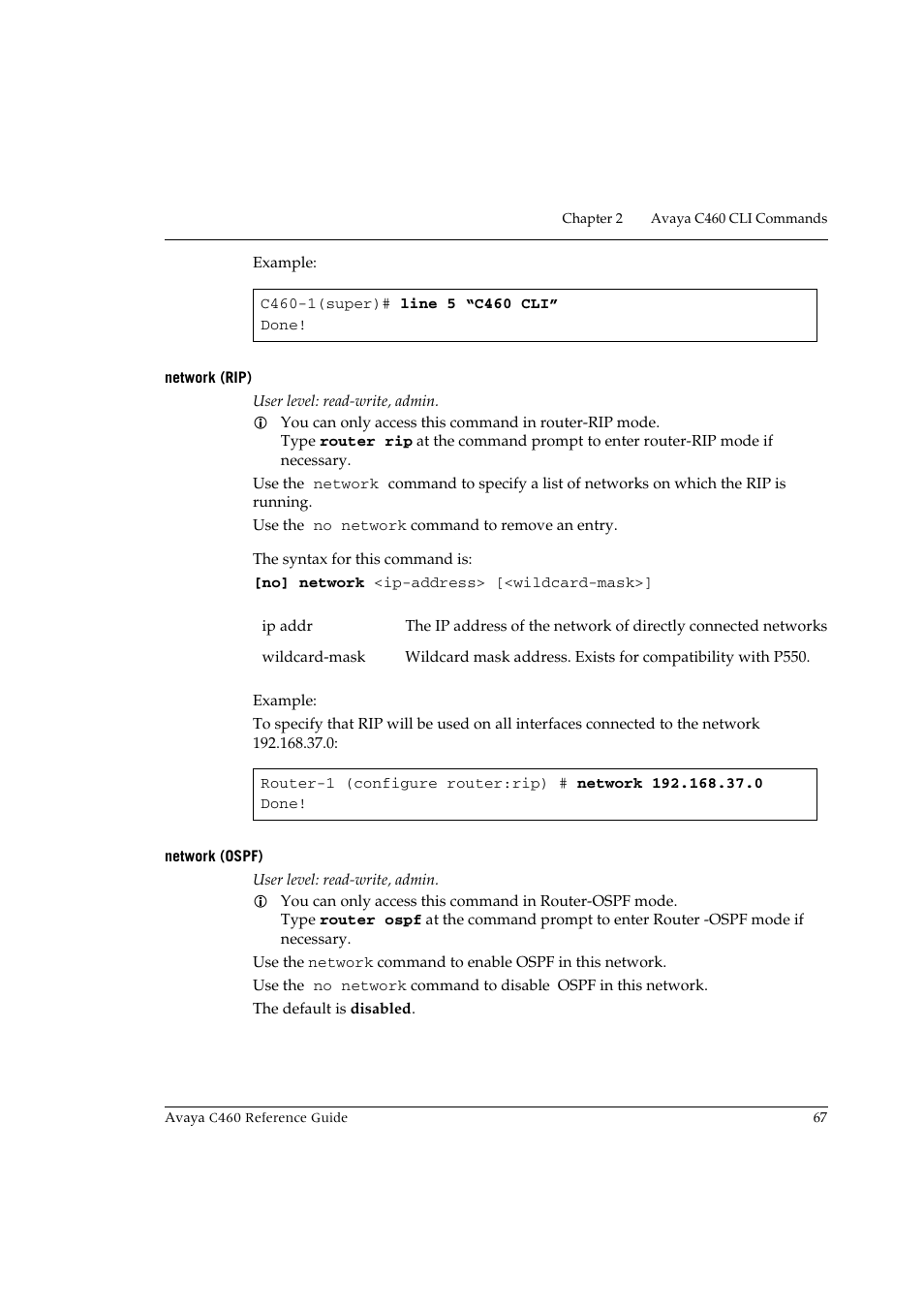 Network (rip), Network (ospf), Network (rip) network (ospf) | Avaya C460 User Manual | Page 79 / 268
