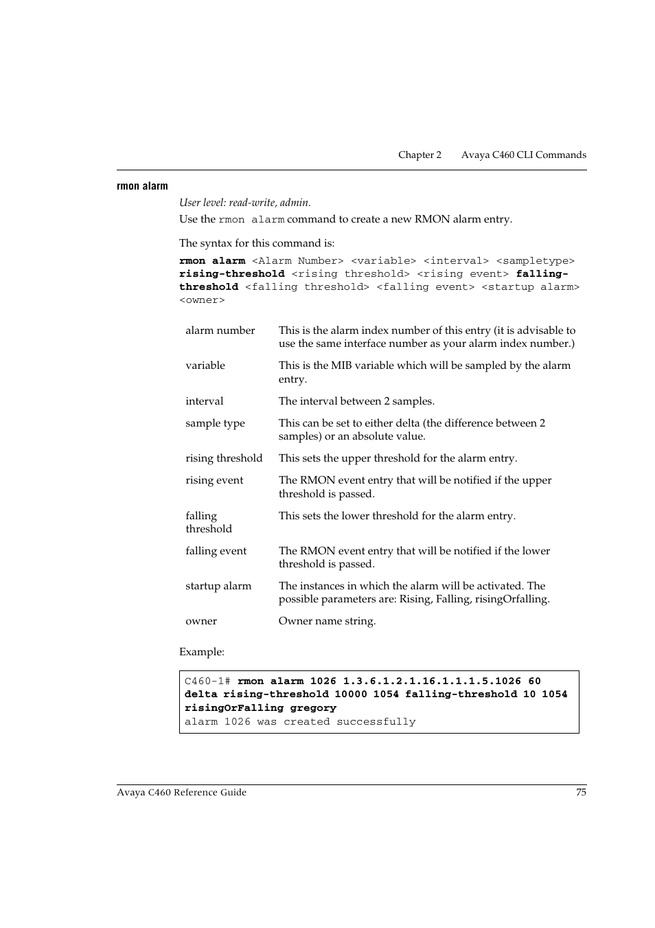 Rmon alarm | Avaya C460 User Manual | Page 87 / 268