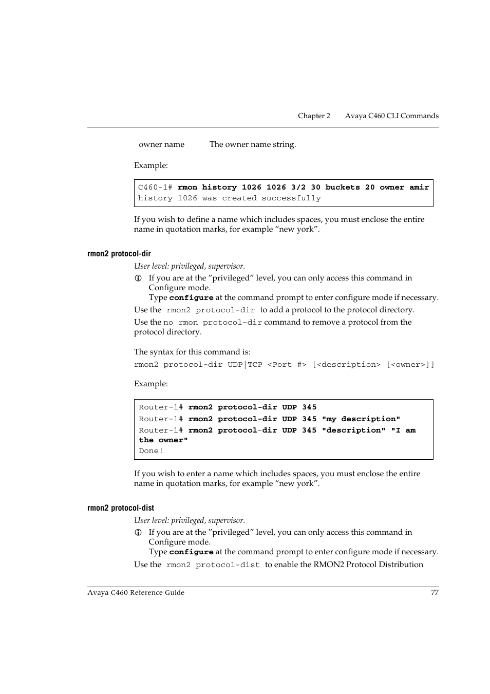Rmon2 protocol-dir, Rmon2 protocol-dist, Rmon2 protocol-dir rmon2 protocol-dist | Avaya C460 User Manual | Page 89 / 268
