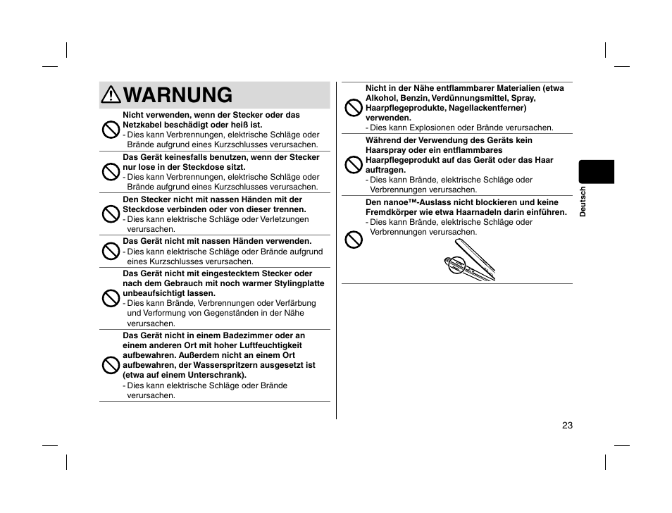 Warnung | Panasonic EHHS95 User Manual | Page 23 / 84