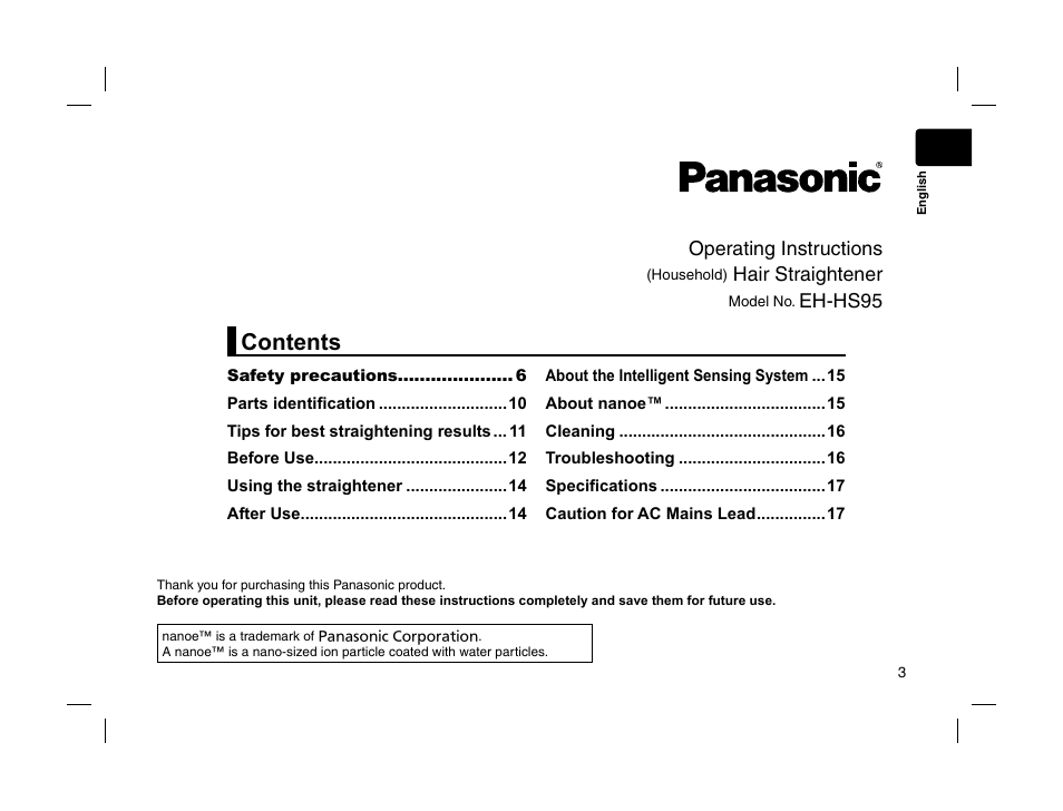 Panasonic EHHS95 User Manual | Page 3 / 84