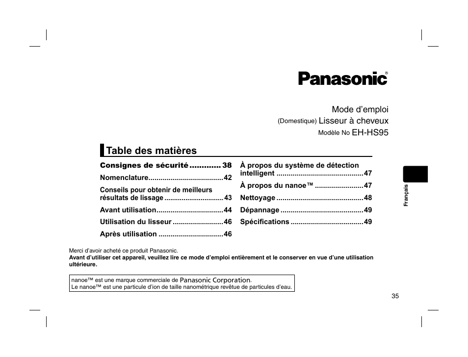 Panasonic EHHS95 User Manual | Page 35 / 84